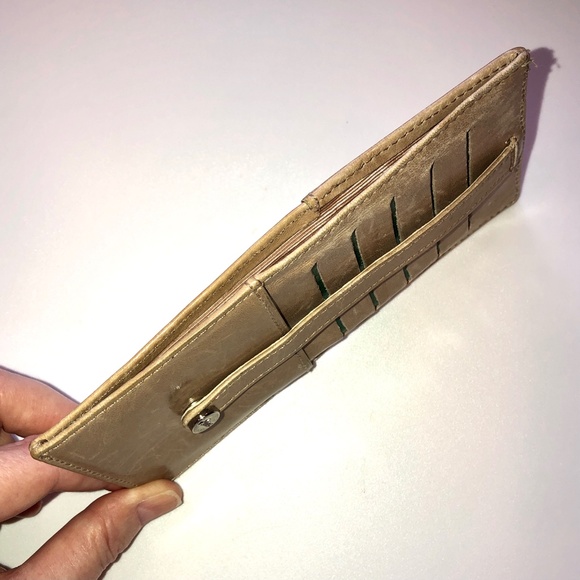 ABAS Italian Calf Skin Slim Leather Long Currency + Card Wallet in Beige + Green - Picture 15 of 15